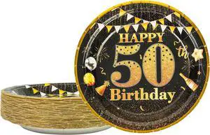 Party Paper Plates - 50th Birthday Decorations, 50 Pcs, 7" Black Gold Plates, Tableware Set, Happy Birthday Party Supplies Party Paper Plates - 50th Birthday Decorations, 50 Pcs, 7" Black Gold Plates, Tableware Set, Happy Birthday Party Supplies