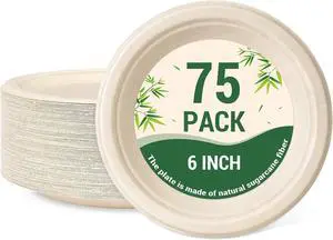 LANLISA Small Compostable Paper Plates, 6 inch, Brown, 75 Pack | Heavy-Duty Dessert Plates Disposable for Appetizer Snack, Biodegradable Bagasse LANLISA Small Compostable Paper Plates, 6 inch, Brown, 75 Pack | Heavy-Duty Dessert Plates Disposable for Appetizer Snack, Biodegradable Bagasse