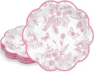 NatNarr 30 Pcs Pink Floral Paper Plates, 7 inch Tea Party Plates | Vintage Flower Toile Plate Pink and White Dessert Plate Disposable for Baby Bridal Shower Birthday NatNarr 30 Pcs Pink Floral Paper Plates, 7 inch Tea Party Plates | Vintage Flower Toile Plate Pink and White Dessert Plate Disposable for Baby Bridal Shower Birthday