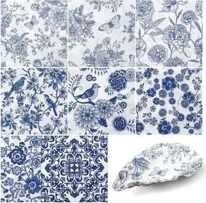 16 Pcs 8 Styles Decoupage Napkins, Blue and White Floral Paper Napkins | Chinoiserie Decorative Cocktail Napkin Pretty Printed Cocktail Paper for DIY Crafting Furniture Decor Birthday Party 16 Pcs 8 Styles Decoupage Napkins, Blue and White Floral Paper Napkins | Chinoiserie Decorative Cocktail Napkin Pretty Printed Cocktail Paper for DIY Crafting Furniture Decor Birthday Party