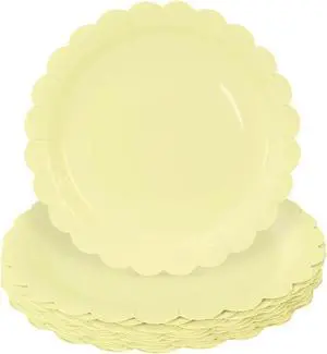 HEIPINIUYE 25 Pieces Yellow Paper Plates 7 Inch Yellow Scalloped Plates Disposable Dinner Plate for Wedding Baby Shower Birthday Party Dessert Plate HEIPINIUYE 25 Pieces Yellow Paper Plates 7 Inch Yellow Scalloped Plates Disposable Dinner Plate for Wedding Baby Shower Birthday Party Dessert Plate