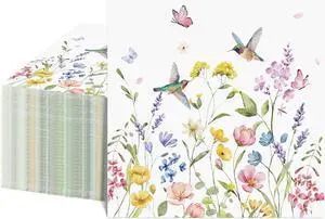 NatNarr 100 Pcs Wildflower Napkins, 5" Floral Cocktail Napkins | Butterfly Hummingbird Flower Print, Floral Dessert Beverage Napkins for Tea Party, Baby Shower, Decoupage NatNarr 100 Pcs Wildflower Napkins, 5" Floral Cocktail Napkins | Butterfly Hummingbird Flower Print, Floral Dessert Beverage Napkins for Tea Party, Baby Shower, Decoupage