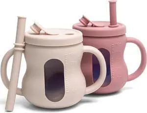100% Silicone Baby Training Cup 2PCS See-through Toddler 5OZ Straw Drinking Cups for Infants 6 Months+ (Pink and Beige) 100% Silicone Baby Training Cup 2PCS See-through Toddler 5OZ Straw Drinking Cups for Infants 6 Months+ (Pink and Beige)