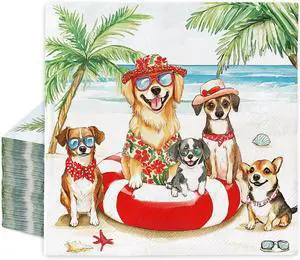 JarThenaAMCS 50 Pcs Summer Dog Paper Napkins Tropical Beach Disposable Luncheon Napkins Dessert Dinner Hand Napkin for Birthday Pool Party JarThenaAMCS 50 Pcs Summer Dog Paper Napkins Tropical Beach Disposable Luncheon Napkins Dessert Dinner Hand Napkin for Birthday Pool Party