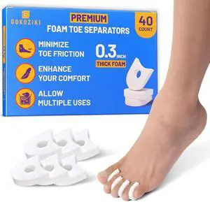 40PCS Premium Foam Toe Separators & Toe Cushions, Soft Foam Toe Spacers for Overlapping Toes, Individual Toe Separators, Between Toes Cushion Pads for Women and Men, Toe Dividers, Foot Care 40PCS Premium Foam Toe Separators & Toe Cushions, Soft Foam Toe Spacers for Overlapping Toes, Individual Toe Separators, Between Toes Cushion Pads for Women and Men, Toe Dividers, Foot Care