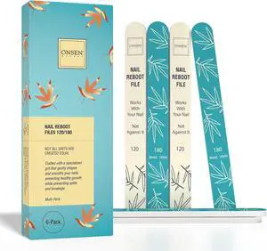 Onsen Secret Japanese Nail File - Professional 6-Pack Nail Files, Double Sided Natural & Acrylic Filers - 120/180 Grit - Disposable, Salon Smooth | Best Onsen File for Shiny Nails Onsen Secret Japanese Nail File - Professional 6-Pack Nail Files, Double Sided Natural & Acrylic Filers - 120/180 Grit - Disposable, Salon Smooth | Best Onsen File for Shiny Nails
