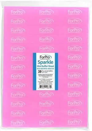 ForPro Professional Collection Sparkle Mini Buffer Sheet, Pre-Cut, Double-Sided Manicure & Pedicure Nail Buffers, Pink 400/White 4000 Grit, 39-Count ForPro Professional Collection Sparkle Mini Buffer Sheet, Pre-Cut, Double-Sided Manicure & Pedicure Nail Buffers, Pink 400/White 4000 Grit, 39-Count