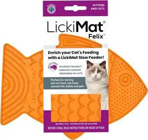 LickiMat Felix, Fish-Shaped Cat Slow Feeders Lick Mat, Boredom Anxiety Reducer; Perfect for Food, Treats, Yogurt, or Peanut Butter. Fun Alternative to a Slow Feed Cat Bowl or Dish, Orange LickiMat Felix, Fish-Shaped Cat Slow Feeders Lick Mat, Boredom Anxiety Reducer; Perfect for Food, Treats, Yogurt, or Peanut Butter. Fun Alternative to a Slow Feed Cat Bowl or Dish, Orange