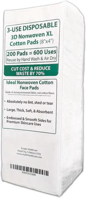 Nonwoven Cotton Face Pads (2XL 8"x4") 200Cts (600 Uses), Cut Cost & Disposal Waste by 70%, Ultra Thick Soft & Durable, No Lint & Tearing Even Stretched, Ideal for Makeup Removal Nonwoven Cotton Face Pads (2XL 8"x4") 200Cts (600 Uses), Cut Cost & Disposal Waste by 70%, Ultra Thick Soft & Durable, No Lint & Tearing Even Stretched, Ideal for Makeup Removal