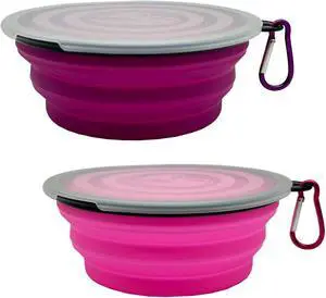 Small Collapsible Dog Bowl 12oz,2 Pack Portable and Foldable Pet Travel Bowls with 2 Carabiners & Lids for Dogs Cats and Small Animals (Purple+Pink, 350ml) Small Collapsible Dog Bowl 12oz,2 Pack Portable and Foldable Pet Travel Bowls with 2 Carabiners & Lids for Dogs Cats and Small Animals (Purple+Pink, 350ml)