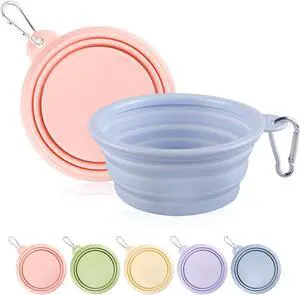 Collapsible Dog Bowls 2-Pack, Portable Travel Dog Bowl with Carabiner, Food-Grade Silicone Pet Bowl for Hiking, Walking(Macaron Pink and Blue) Collapsible Dog Bowls 2-Pack, Portable Travel Dog Bowl with Carabiner, Food-Grade Silicone Pet Bowl for Hiking, Walking(Macaron Pink and Blue)