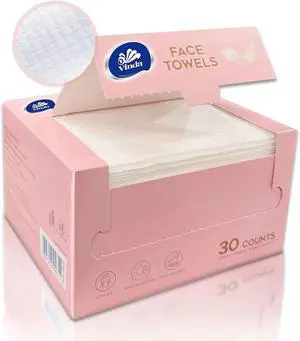 Vinda Clean Face Towels, Disposable, XL Facial Towels, 30 Count - Thick 100% Rayon Fabric Dry Wipes for Sensitive Skin & Makeup Removal Vinda Clean Face Towels, Disposable, XL Facial Towels, 30 Count - Thick 100% Rayon Fabric Dry Wipes for Sensitive Skin & Makeup Removal