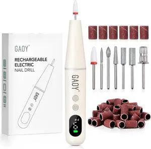 GAOY Cordless Nail Drill, Electric Nail File with LED Display, Milky White | Acrylic Gel Nails, Hand Feet Thick Nails Trimmer Buffer Tool, Lightweight Low-Noise, Gift for Women, Nail Art Beginner GAOY Cordless Nail Drill, Electric Nail File with LED Display, Milky White | Acrylic Gel Nails, Hand Feet Thick Nails Trimmer Buffer Tool, Lightweight Low-Noise, Gift for Women, Nail Art Beginner