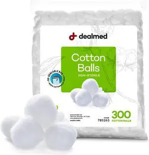 Dealmed Cotton Balls - Soft, Absorbent, Zip-Lock Bag - 300 Count | 100% Pure Material, Non-Sterile, Round Shape, White, Dye Free, Perfume Free, For Makeup Removal, Wound Care, 7200 Per Case Dealmed Cotton Balls - Soft, Absorbent, Zip-Lock Bag - 300 Count | 100% Pure Material, Non-Sterile, Round Shape, White, Dye Free, Perfume Free, For Makeup Removal, Wound Care, 7200 Per Case