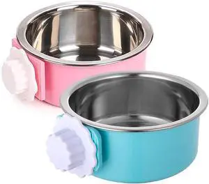 Stainless Steel Removable Pet Food Bowl, Anti-overturn Water Feeder Container, Suitable for Small Dog/Cat/Rabbit, 2 Set of Crate Bowls, Easy to Install and Clean Stainless Steel Removable Pet Food Bowl, Anti-overturn Water Feeder Container, Suitable for Small Dog/Cat/Rabbit, 2 Set of Crate Bowls, Easy to Install and Clean