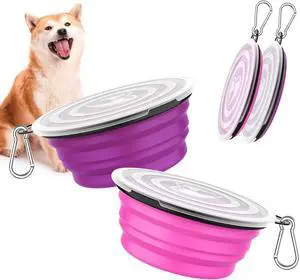 Pawaboo Collapsible Travel Dog Bowls 2 Pack with Lids&Carabiners Silicone | Feeding Watering Bowls for Dogs Cats, Collapsable Water Feeder Food Bowl for Walking Traveling Home Use,Pink + Purple Pawaboo Collapsible Travel Dog Bowls 2 Pack with Lids&Carabiners Silicone | Feeding Watering Bowls for Dogs Cats, Collapsable Water Feeder Food Bowl for Walking Traveling Home Use,Pink + Purple