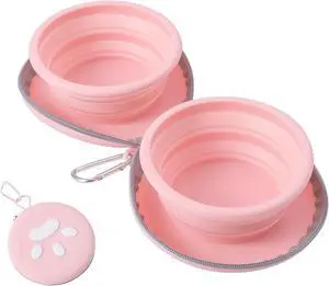 Dog Bowl for Travel, Collapsible Silicone Dog Dual Bowls with Dustproof Zip Case and Pet Paw Pattern 180 Degrees Flip Over Compact Foldable Feeder for Camping Hiking Trips Dog Bowl for Travel, Collapsible Silicone Dog Dual Bowls with Dustproof Zip Case and Pet Paw Pattern 180 Degrees Flip Over Compact Foldable Feeder for Camping Hiking Trips