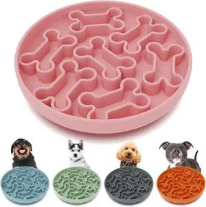 Silicone Slow Feeder Dog Bowl Pink Bone Pattern | Food-Grade Non-Slip Dog Dish for Anti-Bloat, Fast Eating Prevention, 7.5 x 1.5, Dishwasher Safe Silicone Slow Feeder Dog Bowl Pink Bone Pattern | Food-Grade Non-Slip Dog Dish for Anti-Bloat, Fast Eating Prevention, 7.5 x 1.5, Dishwasher Safe