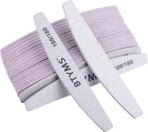 BTYMS 25Pcs 100/180 Grit Nail File and Buffer Professional Double-Sided Emery Boards for Acrylic, Gel & Natural Nails BTYMS 25Pcs 100/180 Grit Nail File and Buffer Professional Double-Sided Emery Boards for Acrylic, Gel & Natural Nails