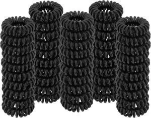Spiral Hair Ties (Small Black, 50 Pcs Plastic Spiral) - Coil Ponytail Holders for Thick Hair, No Crease Phone Cord Ties for All Types Spiral Hair Ties (Small Black, 50 Pcs Plastic Spiral) - Coil Ponytail Holders for Thick Hair, No Crease Phone Cord Ties for All Types