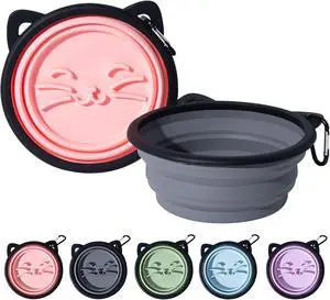 2Pack Silicone Collapsible Dog Bowls, Cute Pet Ear Shape and Cat Graphic Travel Water Bowl Full of Pet Atmosphere 25oz Portable Feeder for Small Large Dog Walking Hiking Camping (Pink and Grey) 2Pack Silicone Collapsible Dog Bowls, Cute Pet Ear Shape and Cat Graphic Travel Water Bowl Full of Pet Atmosphere 25oz Portable Feeder for Small Large Dog Walking Hiking Camping (Pink and Grey)
