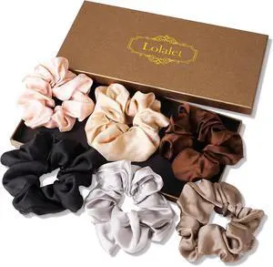 Lolalet Scrunchies for Women, Satin Hair Softer Than Silk Ties Sleep, Big Scrunchy Ponytail Holder with Elastic Bands Girls Thick Thin Curly -6 Pack, Style A Lolalet Scrunchies for Women, Satin Hair Softer Than Silk Ties Sleep, Big Scrunchy Ponytail Holder with Elastic Bands Girls Thick Thin Curly -6 Pack, Style A