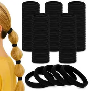 100 Pcs Soft Black Hair Ties Bulk, Soft and Durable, Cotton Material | 1.9" Seamless Cotton Ponytail Holders; Air Permeability & Gentle to Wear; Elasticity & Strength; Reliable & Strong Hold 100 Pcs Soft Black Hair Ties Bulk, Soft and Durable, Cotton Material | 1.9" Seamless Cotton Ponytail Holders; Air Permeability & Gentle to Wear; Elasticity & Strength; Reliable & Strong Hold