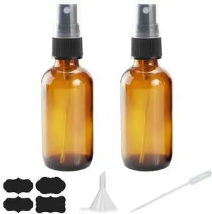 4 oz Amber Glass Spray Bottles for Essential Oils, Small Empty Fine Mist Spray Bottle,2 Pack with Funnel Dropper 4 oz Amber Glass Spray Bottles for Essential Oils, Small Empty Fine Mist Spray Bottle,2 Pack with Funnel Dropper
