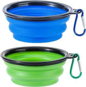 Collapsible Dog Bowls, 2 Pack Travel Dog Bowls, Portable Pet Feeding Water Dish for Pet Walking Parking Traveling with 2 Carabiners (Small, Blue+Green) Collapsible Dog Bowls, 2 Pack Travel Dog Bowls, Portable Pet Feeding Water Dish for Pet Walking Parking Traveling with 2 Carabiners (Small, Blue+Green)