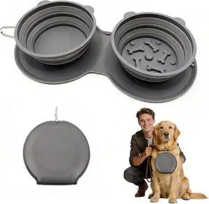 2-in-1 Collapsible Dog Bowl for Travel, Portable Dog Water Bowl with Carabiner Clip, Foldable Silicone Food Dish for Pets Outdoor Hiking Camping Walks (Gray) 2-in-1 Collapsible Dog Bowl for Travel, Portable Dog Water Bowl with Carabiner Clip, Foldable Silicone Food Dish for Pets Outdoor Hiking Camping Walks (Gray)