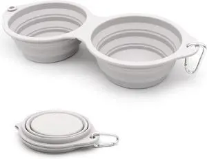 SLSON Collapsible Dog Bowls,Integrated Molding Dog Double Bowl No Plastic Rim 2 in 1 Foldable Pet Food & Water Bowl Cat Feeder Dish for Walking,Hiking,Camping (Cold Grey) SLSON Collapsible Dog Bowls,Integrated Molding Dog Double Bowl No Plastic Rim 2 in 1 Foldable Pet Food & Water Bowl Cat Feeder Dish for Walking,Hiking,Camping (Cold Grey)