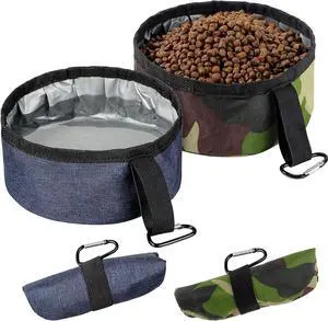 Meanplan 2 Pack Portable Travel Dog Bowl,Camo Green, Dark Blue,40 Oz | Collapsible Travel Dog Dish for Hiking, Waterproof Liner, Includes 2 Carabiner Clips, Fits Small to Large Pets Meanplan 2 Pack Portable Travel Dog Bowl,Camo Green, Dark Blue,40 Oz | Collapsible Travel Dog Dish for Hiking, Waterproof Liner, Includes 2 Carabiner Clips, Fits Small to Large Pets
