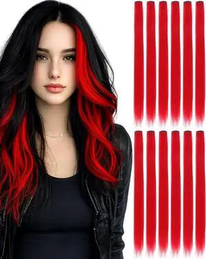 Red Clip In Hair Extensions 22 Inch 12 PCS for Parties Festivals | Night Out, Birthdays & Dress Up Reusable Synthetic Hair for Girls, Women & Teens Gift Red Clip In Hair Extensions 22 Inch 12 PCS for Parties Festivals | Night Out, Birthdays & Dress Up Reusable Synthetic Hair for Girls, Women & Teens Gift