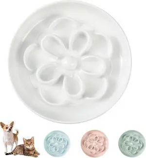 Melamine Cat Slow Feeder Bowl - Floral Maze Cat Food Dish - Flat Plate for Dry & Wet Food - Cute Kitten Bowl - Dishwasher Safe - 6.3'' W x 1'' H - 5.5 oz (160g) - White Melamine Cat Slow Feeder Bowl - Floral Maze Cat Food Dish - Flat Plate for Dry & Wet Food - Cute Kitten Bowl - Dishwasher Safe - 6.3'' W x 1'' H - 5.5 oz (160g) - White