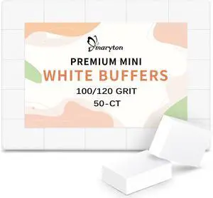 Maryton Mini Nail Buffer Blocks - 100/120 Grit for Acrylic Nails, 50 Count | Professional Salon White Buffers, Buff Nails Prior to Application of Gel Polish, Acrylic, Manicure Maryton Mini Nail Buffer Blocks - 100/120 Grit for Acrylic Nails, 50 Count | Professional Salon White Buffers, Buff Nails Prior to Application of Gel Polish, Acrylic, Manicure