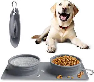 Collapsible Portable 2-in-1 Dog Bowl, Travel Dog Bowl Integrated, Silicone Foldable Expandable Food Water Bowl with Carabiner - Anti-Spill and Anti-Skid - for Camping/Traveling LPFLASAT (Grey) Collapsible Portable 2-in-1 Dog Bowl, Travel Dog Bowl Integrated, Silicone Foldable Expandable Food Water Bowl with Carabiner - Anti-Spill and Anti-Skid - for Camping/Traveling LPFLASAT (Grey)