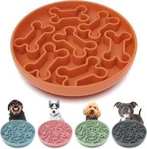Silicone Slow Feeder Dog Bowl Orange Bone Pattern | Food-Grade Non-Slip Dog Dish for Anti-Bloat, Fast Eating Prevention, 7.5 x 1.5, Dishwasher Safe Silicone Slow Feeder Dog Bowl Orange Bone Pattern | Food-Grade Non-Slip Dog Dish for Anti-Bloat, Fast Eating Prevention, 7.5 x 1.5, Dishwasher Safe