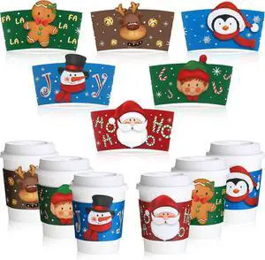 Faccito 24 Pieces Christmas Coffee Cup Sleeves Bulk for 12 oz, 16 oz Christmas Disposable Corrugated Paper Cup Sleeves with Snowman Santa Reindeer Pattern for Tea Hot Chocolate Cocoa Cold Beverage Faccito 24 Pieces Christmas Coffee Cup Sleeves Bulk for 12 oz, 16 oz Christmas Disposable Corrugated Paper Cup Sleeves with Snowman Santa Reindeer Pattern for Tea Hot Chocolate Cocoa Cold Beverage