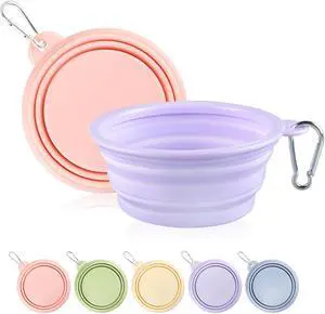 Collapsible Dog Bowls 2-Pack, Portable Travel Dog Bowl with Carabiner, Food-Grade Silicone Pet Bowl for Hiking, Walking (Macaron Pink and Violet) Collapsible Dog Bowls 2-Pack, Portable Travel Dog Bowl with Carabiner, Food-Grade Silicone Pet Bowl for Hiking, Walking (Macaron Pink and Violet)