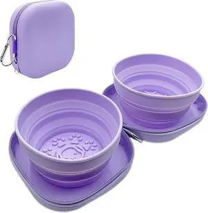 Portable Dog Bowl, Collapsible 2-in-1 Travel Dog Bowls with Carabiner Clip, Silicone Double Pet Food and Water Dish for Outdoor Camping and Hiking (Purple) Portable Dog Bowl, Collapsible 2-in-1 Travel Dog Bowls with Carabiner Clip, Silicone Double Pet Food and Water Dish for Outdoor Camping and Hiking (Purple)