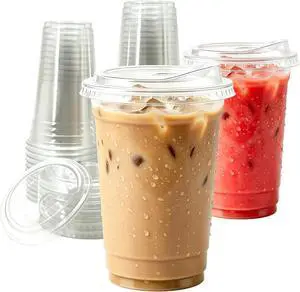 20oz Clear Plastic Cups with Strawless Sip Lids, 25 Sets Disposable Iced Coffee Cups for Iced Coffee, Smoothie, Cold Drinks - Perfect for Party, Home & Office 20oz Clear Plastic Cups with Strawless Sip Lids, 25 Sets Disposable Iced Coffee Cups for Iced Coffee, Smoothie, Cold Drinks - Perfect for Party, Home & Office