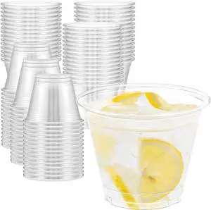 Dealusy 100 Pack 9 oz Clear Plastic Cups | Sturdy & Food Safe Disposable Plastic Cups for Wine Cocktail Punch Dealusy 100 Pack 9 oz Clear Plastic Cups | Sturdy & Food Safe Disposable Plastic Cups for Wine Cocktail Punch