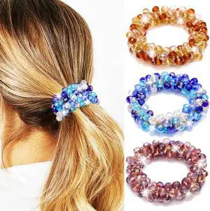 Beaded Hair Ties Rhinestone Hair Scrunchies Fancy Ponytail Holders Hair Accessories for Women and Girls (Pack of 3) Beaded Hair Ties Rhinestone Hair Scrunchies Fancy Ponytail Holders Hair Accessories for Women and Girls (Pack of 3)