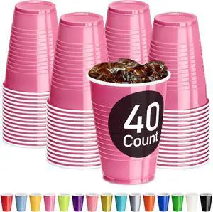 DecorRack Pink Plastic Cups, 12 oz Disposable Cups, Reusable Party Supplies (40 Count) DecorRack Pink Plastic Cups, 12 oz Disposable Cups, Reusable Party Supplies (40 Count)