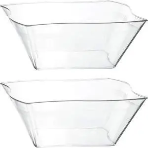 PLASTICPRO Disposable Elegant Wave Design Square Plastic Serving Bowls Heavy Duty for Party's Snack or Salad Bowl (4, Medium) PLASTICPRO Disposable Elegant Wave Design Square Plastic Serving Bowls Heavy Duty for Party's Snack or Salad Bowl (4, Medium)
