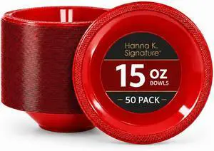 Premium Heavyweight Red Plastic Bowls Disposable - 15 oz and Elegant, (Pack Of 50), Microwavable, Ideal For Soups, Parties, Events & Home Use Premium Heavyweight Red Plastic Bowls Disposable - 15 oz and Elegant, (Pack Of 50), Microwavable, Ideal For Soups, Parties, Events & Home Use
