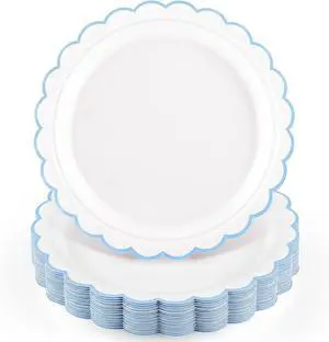 NatNarr 30 Pcs Light Blue Plates 9" Scalloped Blue and White Dessert Plates | Cute Blue Paper Plates for Nautical Summer Pool Party Birthday Baby Bridal Shower Beach Wedding, Oil- and Water-Resistant NatNarr 30 Pcs Light Blue Plates 9" Scalloped Blue and White Dessert Plates | Cute Blue Paper Plates for Nautical Summer Pool Party Birthday Baby Bridal Shower Beach Wedding, Oil- and Water-Resistant