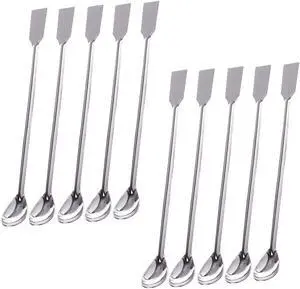 TIHOOD 10PCS 2 in 1 Stainless Steel Lab Spoon Spatula/Laboratory Sampling Spoon Mixing Spatula TIHOOD 10PCS 2 in 1 Stainless Steel Lab Spoon Spatula/Laboratory Sampling Spoon Mixing Spatula