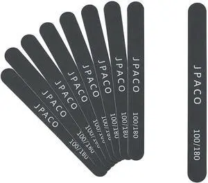 12-Pack Professional Nail Files: Double-Sided Emery Boards for Natural, Acrylic, Poly, and Gel Nails Washable Black Manicure Tools Set by JPACO (100/180 Grit) 12-Pack Professional Nail Files: Double-Sided Emery Boards for Natural, Acrylic, Poly, and Gel Nails Washable Black Manicure Tools Set by JPACO (100/180 Grit)
