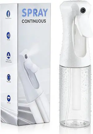 Continuous Spray Bottle for Hair, 6.8 OZ Ultra Fine Mist Spray Bottle | Leak Proof, Pre-Compression Technology, 360° Mist Sprayer for Hair Styling, Cleaning, Watering and Pets Continuous Spray Bottle for Hair, 6.8 OZ Ultra Fine Mist Spray Bottle | Leak Proof, Pre-Compression Technology, 360° Mist Sprayer for Hair Styling, Cleaning, Watering and Pets